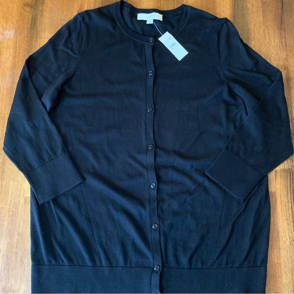 LOFT NWT Classic Black Knit Cardigan Large Maternity Button up